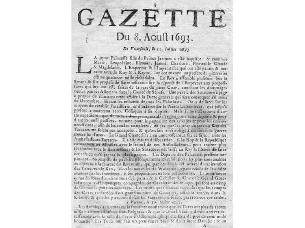 Газета "La Gazette" от 8 августа 1693 года